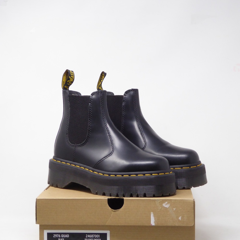 Dr. Martens Womens Chelsea Boot Black Polished Smooth Platform 2976 Quad 6